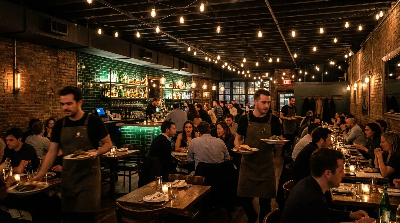 Restaurant team in full service