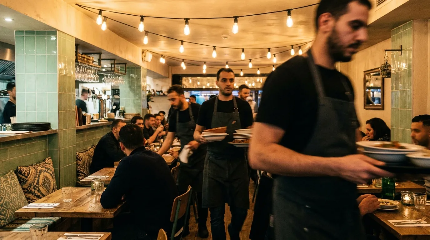 Équipe d'un restaurant algérien en plein service